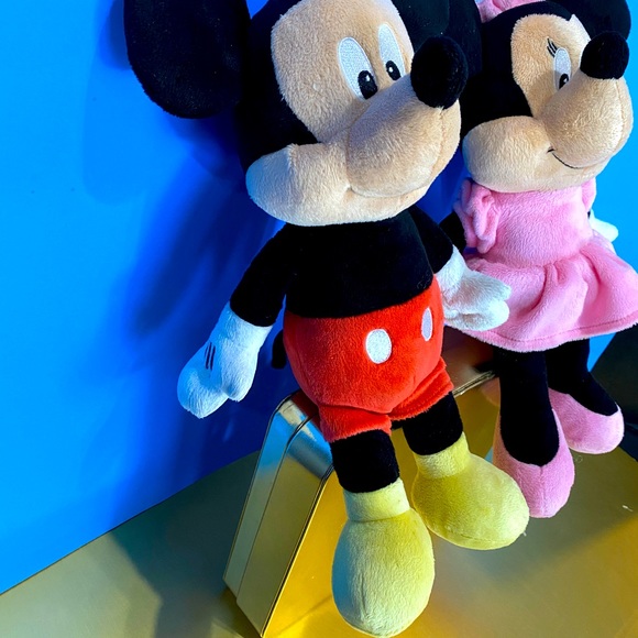 DISNEY BABIES MICKEY MOUSE & MINNIE MOUSE PLUSH RATTLE INSIDE CRINKLE BOW & EARS - Picture 6 of 14